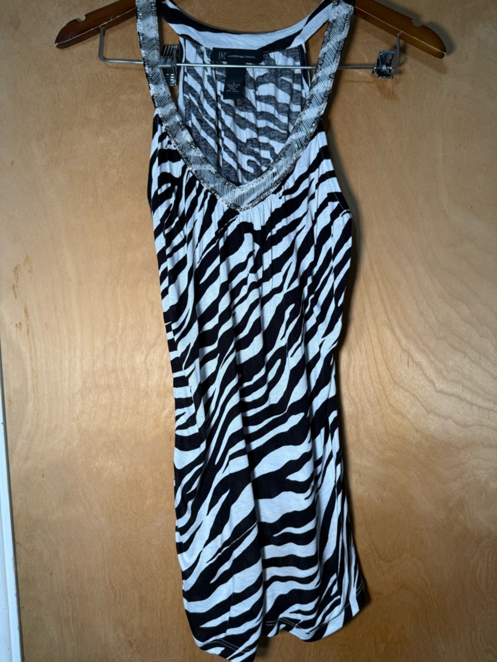 INC Zebra Print Tank Dress with Beaded Neckline